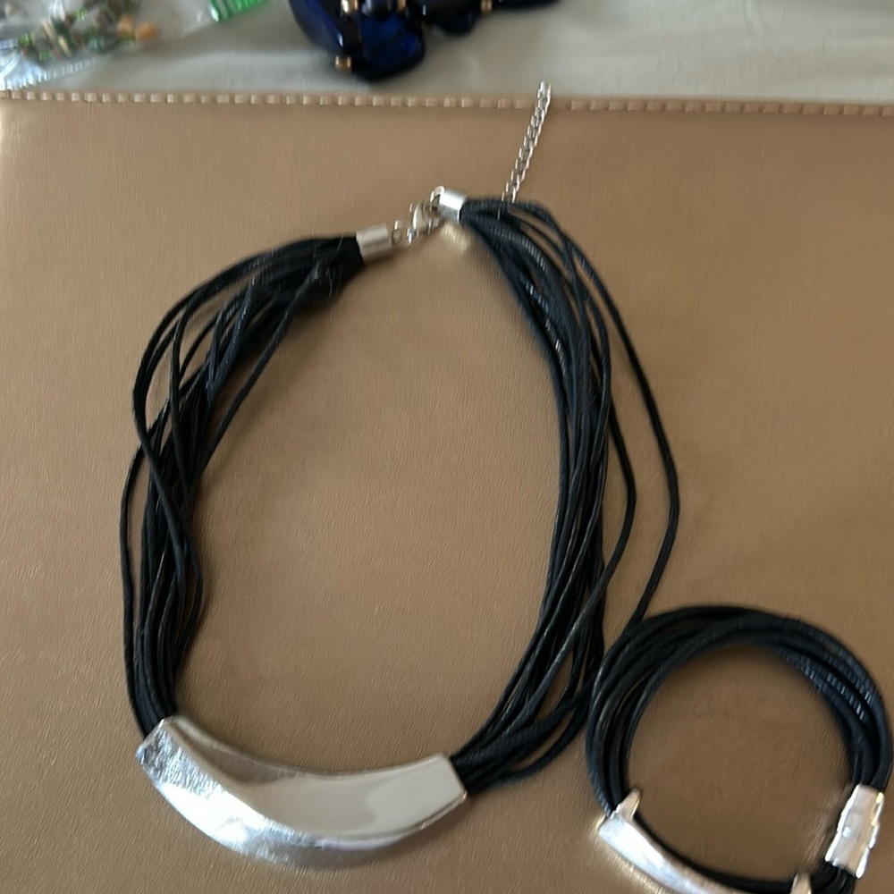 Black and silver matching necklace and bracelet
